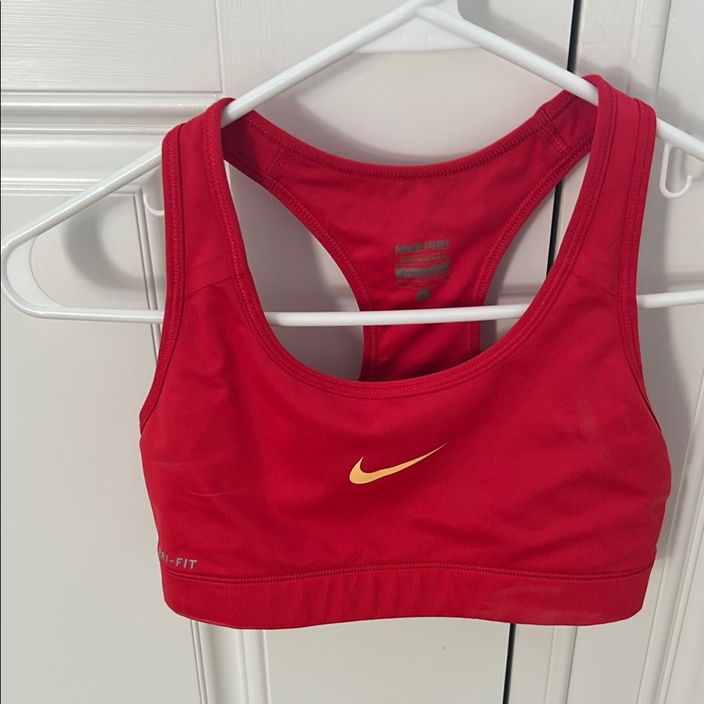 Nike Red and Gold Sports Bra with Racerback Design